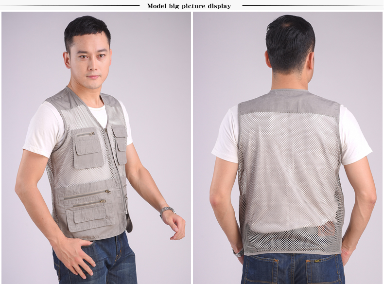 Áo vest nam bỏ túi nhiều tuổi trung niên mặc mùa xuân và mùa hè mỏng phần tuổi trung niên và tuổi già chụp ảnh lưới vest cha - Dệt kim Vest áo len hàn quốc