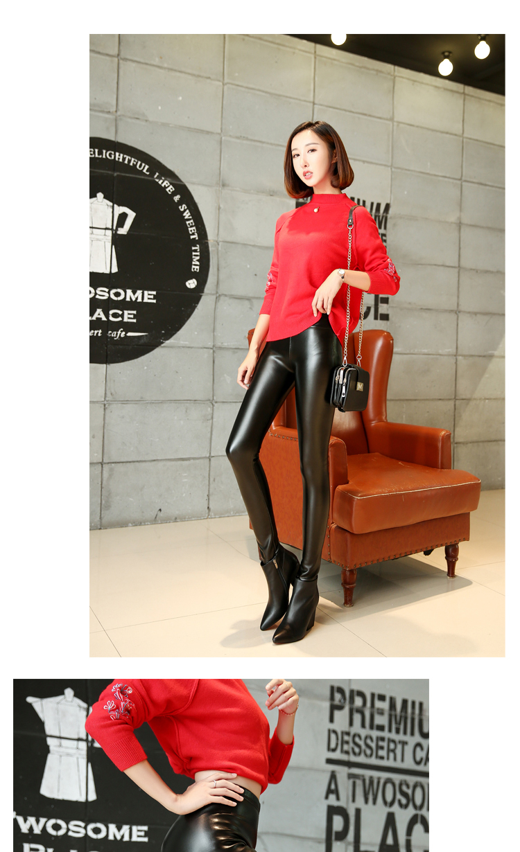 Quần legging giả da nữ mặc quần da cộng với quần nhung dày bó sát mới quần cạp cao cạp cao mùa thu đông quần lót nữ