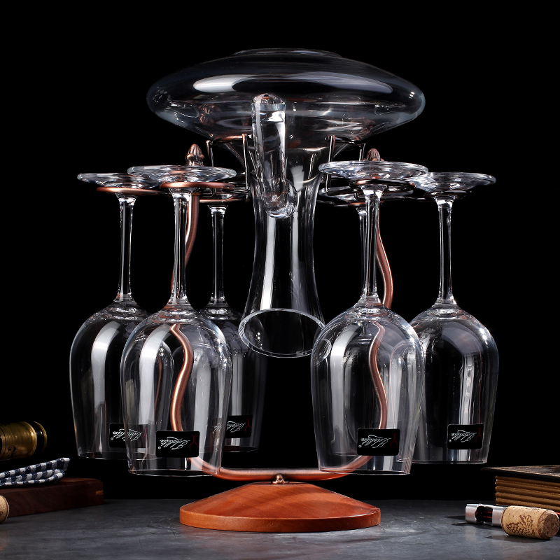 Solid Wood Red Wine Glass Shelf Decanter Shelf Upside Down High Foot Cup Wine Distributor Home 6 Suit Creativity