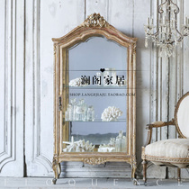 French country antique solid wood glass door wine cabinet American living room dining side cabinet Porcelain cabinet Display cabinet Decorative cabinet