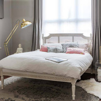 French solid wood rattan bed 1 8 meters all solid wood bed wedding bed white master bedroom rattan bed European American style master bedroom bed