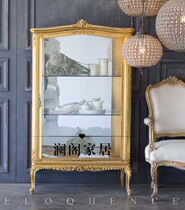 Neoclassical solid wood carved glass wine cabinet American country French Vintage old gold porcelain cabinet Lego decorative cabinet