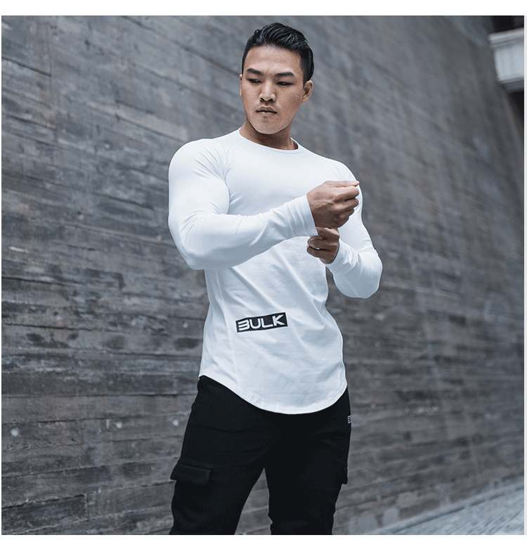 BULK 2018 mới cơ bắp anh em tập thể dục dài tay nam áo thun thể thao Áo thun cổ tròn co giãn cao áo ba lỗ nam the thao