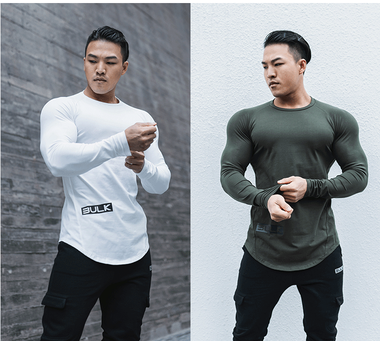 BULK 2018 mới cơ bắp anh em tập thể dục dài tay nam áo thun thể thao Áo thun cổ tròn co giãn cao áo ba lỗ nam the thao