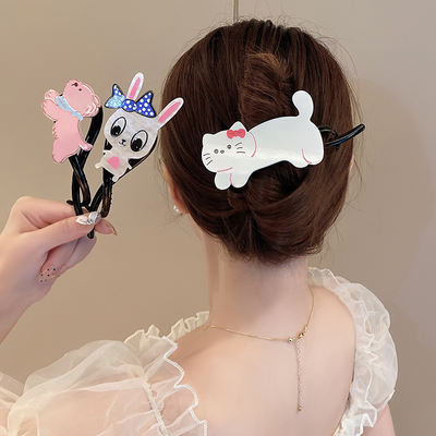 Cartoon cat hairpin, female back head updo hairpin, straight clip headwear, 2026 new style, high-end hairpin twist clip