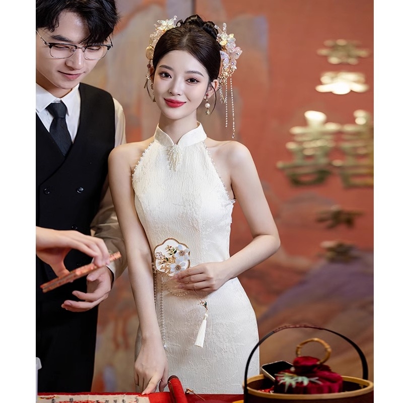 Engagement Cheongsam Toast Dress Bride's National Style New Chinese Style Wedding Evening Dress Fishtail Skirt Stunning High-End Summer