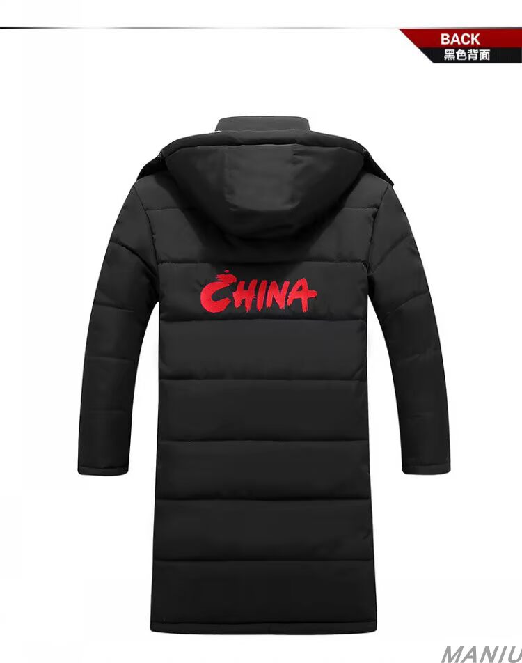 Đội tuyển quốc gia Trung Quốc mùa đông áo cotton dài thể thao nam và nữ đào tạo bóng đá trên quần áo cotton đầu gối cộng với nhung dày áo phao hàn quốc nam