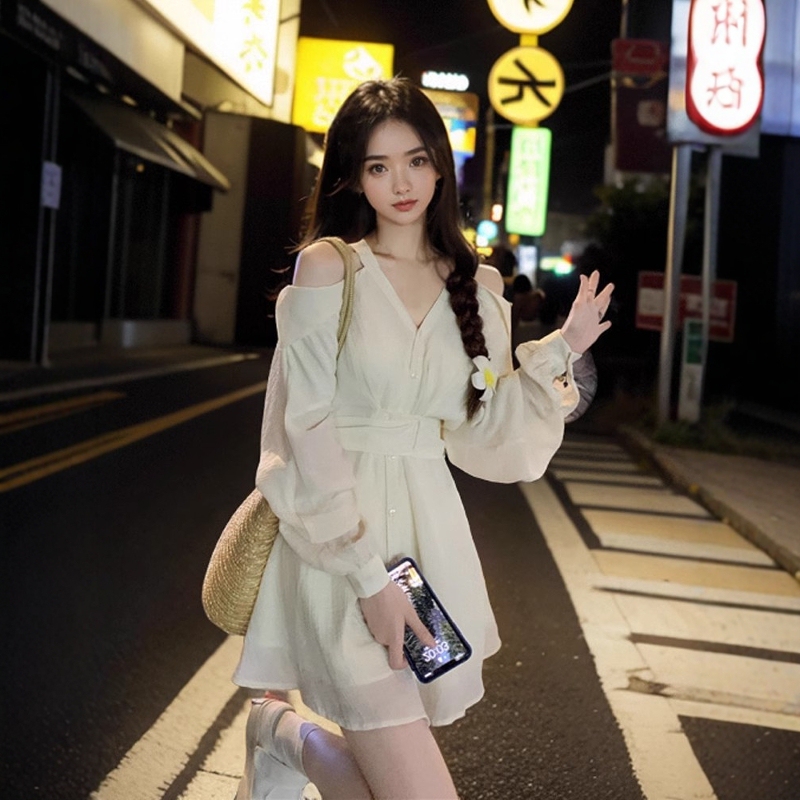 Summer Off-Shoulder Chiffon Shirt and Shorts Two-Piece Set for Petite Women, Gentle and Elegant Style Dress Set Summer Off-Shoulder Chiffon Shirt and Shorts Two-Piece Set for Petite Women, Gentle and Elegant Style Dress Set