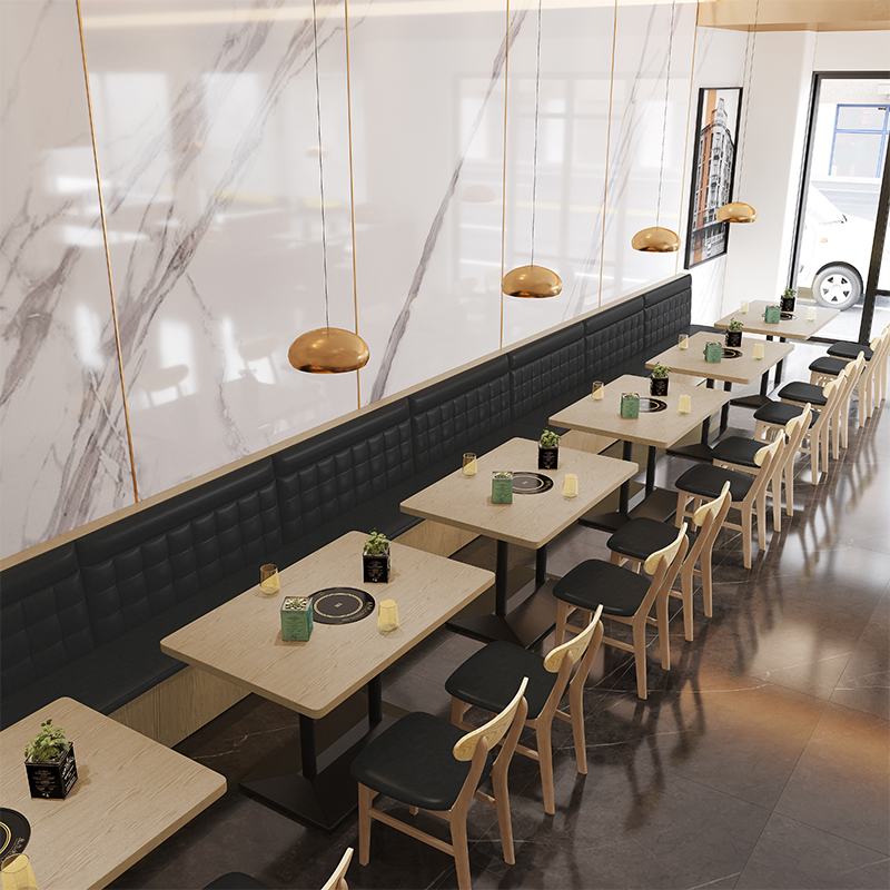 Rectangular solid wood hot pot table induction cooker integrated table restaurant restaurant barbecue hot pot shop card seat sofa table and chair set