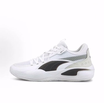 Puma Court Rider 1.0 Team Low-Top Practical Basketball Shoes for Men, White and Black