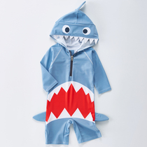 Childrens swimsuit boy sunscreen quick-drying conjoined Shark hooded swimsuit boys and children baby swimming trunks set
