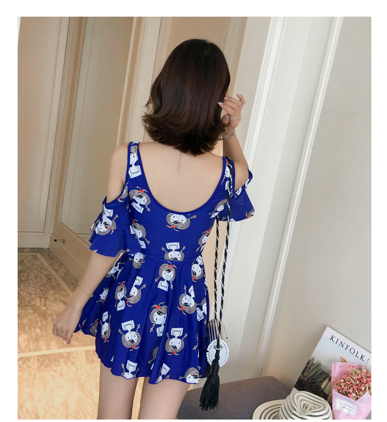 Đồ bơi nữ bảo thủ một mảnh kiểu váy boxer áo tắm che bụng thon gọn ngực nhỏ tụ tập nước hoa nhỏ của Hàn Quốc - Bộ đồ bơi One Piece váy bơi liền thân