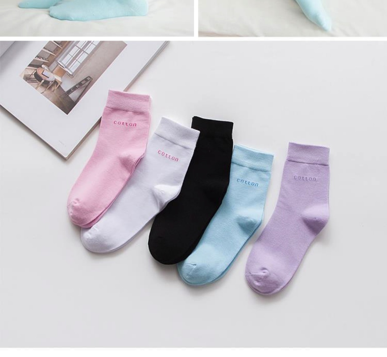 Vớ nữ ống cotton mùa xuân và mùa hè thể thao bốn mùa sinh viên vớ trắng ống dài cotton đen khử mùi mồ hôi cotton vớ - Vớ bông vớ cao