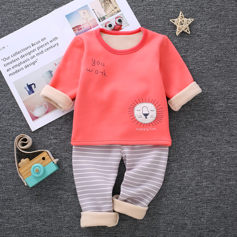 Quần áo ấm cho bé bằng vải cotton 0-1-3 tuổi Đồ lót trẻ em cộng với nhung dày bé trai và bé gái mùa thu đông 2 quần áo lót bé trai cao cấp