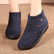 Winter old Beijing cloth shoes women plus velvet elderly cotton shoes non-slip thick flat bottom warm shoes middle-aged mother womens boots