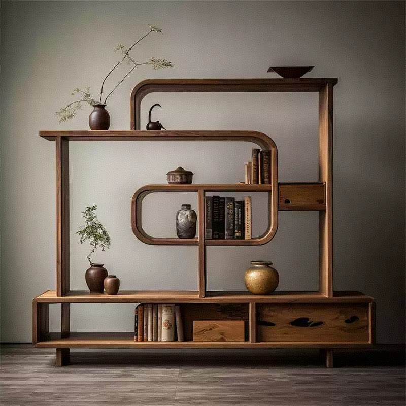 North American Black Walnut and Ash Wood New Chinese-Style Antique Shelf Tea Set Storage Cabinet Living Room Tea Room Display Cabinet Solid Wood Bookcase North American Black Walnut and Ash Wood New Chinese-Style Antique Shelf Tea Set Storage Cabinet Living Room Tea Room Display Cabinet Solid Wood Bookcase