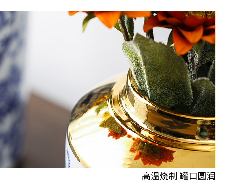 Light wind key-2 luxury gold - plated vase of blue and white porcelain ceramic vases, ceramic vase furnishing articles example room sitting room ceramic vase