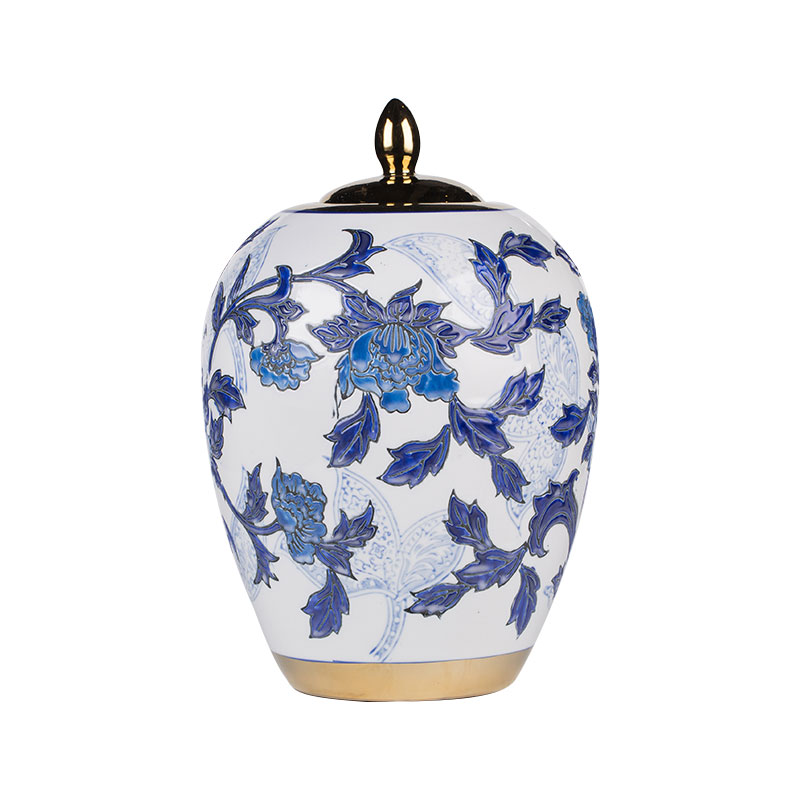 Soft outfit blue and white porcelain of jingdezhen ceramics creative I and contracted gold - plated lighter key-2 luxury ceramic flower vases furnishing articles in the living room