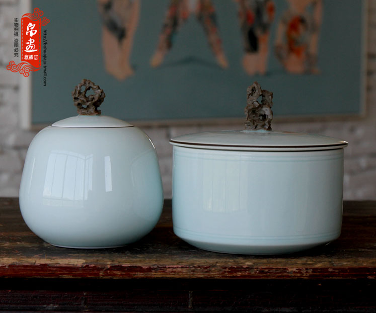 Jingdezhen ceramic film blue classic caddy fixings decoration household hand shadow green POTS, ceramic tea machine 's accessories