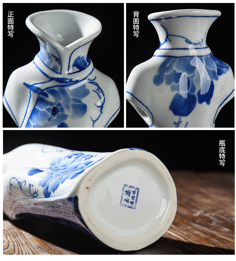 High temperature hydroponic ceramic vase cheongsam of jingdezhen blue and white porcelain vase qipao cheongsam vase classical Ming and the qing dynasty vase
