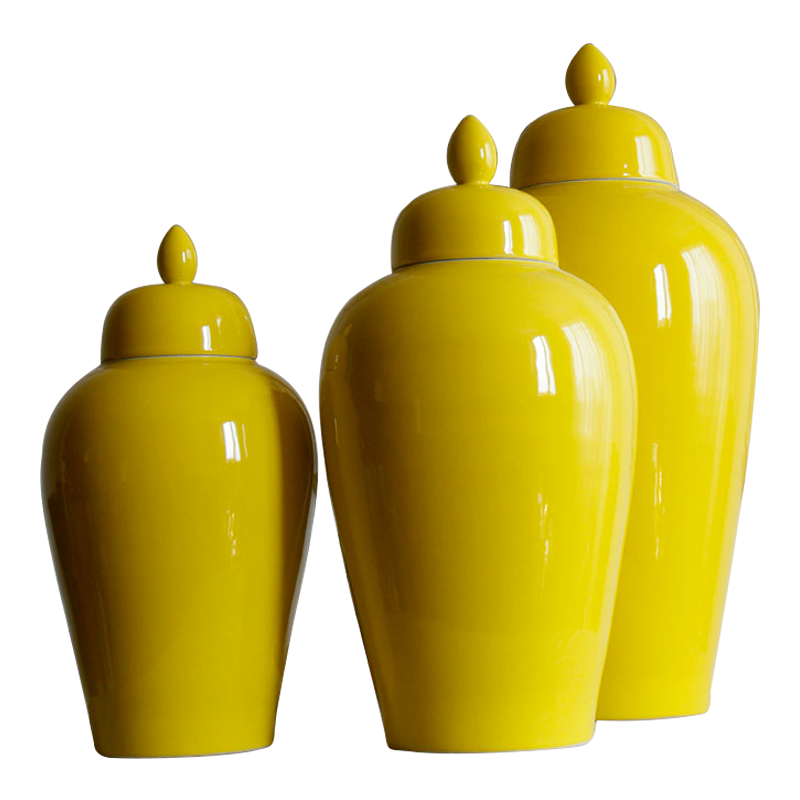 Jingdezhen ceramic vases, POTS single glaze lemon yellow sitting room of Chinese style household soft adornment furnishing articles arranging flowers adorn article
