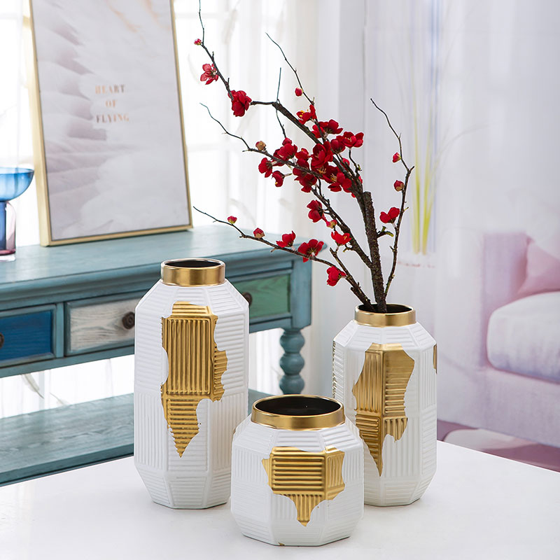 Nordic light wind electroplating gold ceramic creative living room key-2 luxury vase soft outfit decoration ark place flower arrangement table decoration