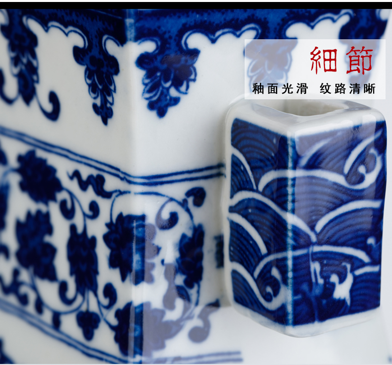 Rain tong hand - made jingdezhen ceramic vase furnishing articles flower arranging hand - made large archaize sitting room big blue and white porcelain vase