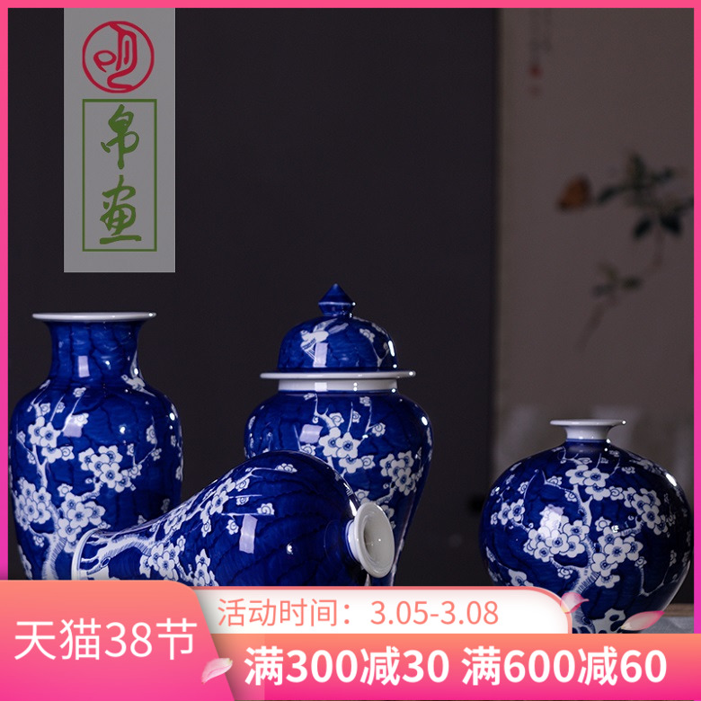 Jingdezhen ceramic vase hand - made of blue and white porcelain of Jingdezhen blue and white porcelain vase archaize sitting room of the new Chinese style furnishing articles
