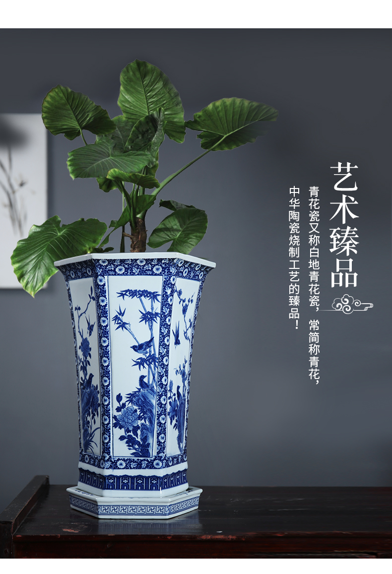 Jingdezhen blue and white porcelain hand - made six - party orchid flower POTS large potted the plants with tray box art potted flower