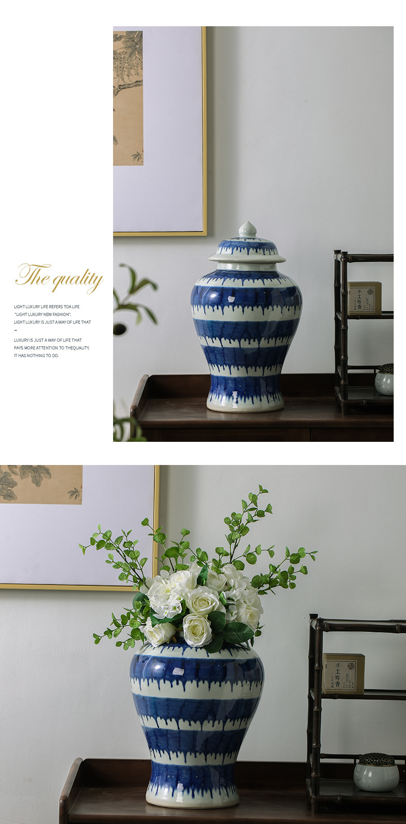 Jingdezhen ceramics general archaize of blue and white porcelain jar with cover large storage tank is Chinese style household adornment furnishing articles