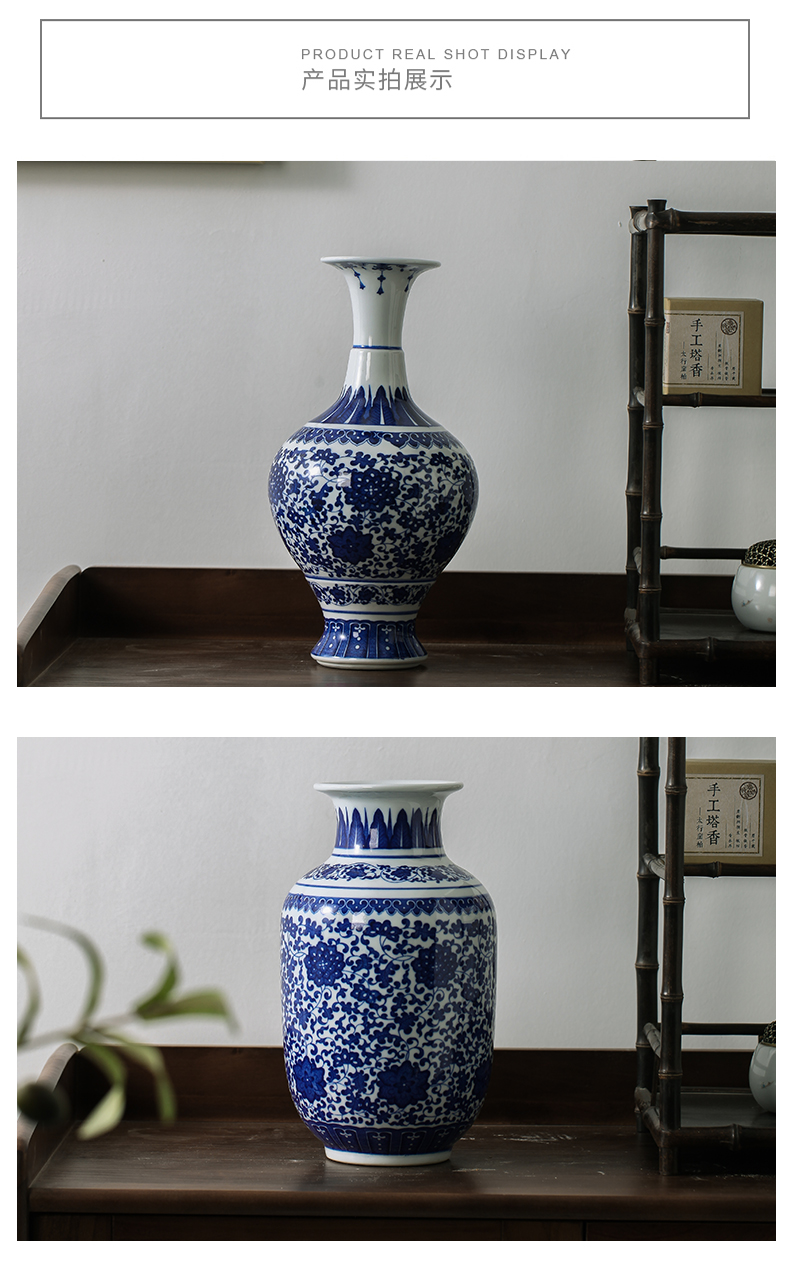 Blue and white porcelain antique vase Chinese style classical flower arranging household soft outfit example room sitting room porch TV ark, furnishing articles