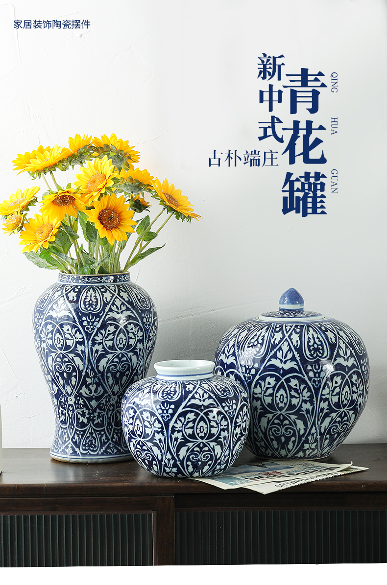 New Chinese style ceramic vase blue leaf veins of jingdezhen blue and white porcelain vase Chinese sitting room adornment is placed