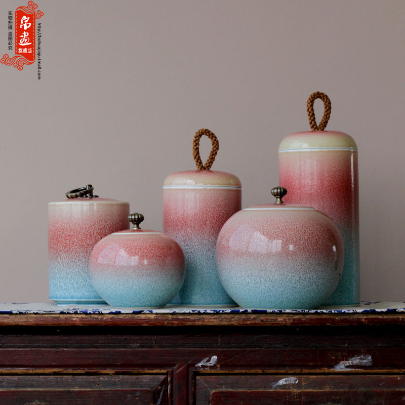 Jingdezhen up checking pink pu 'er tea tea pot many goods storage box ceramic tea pot