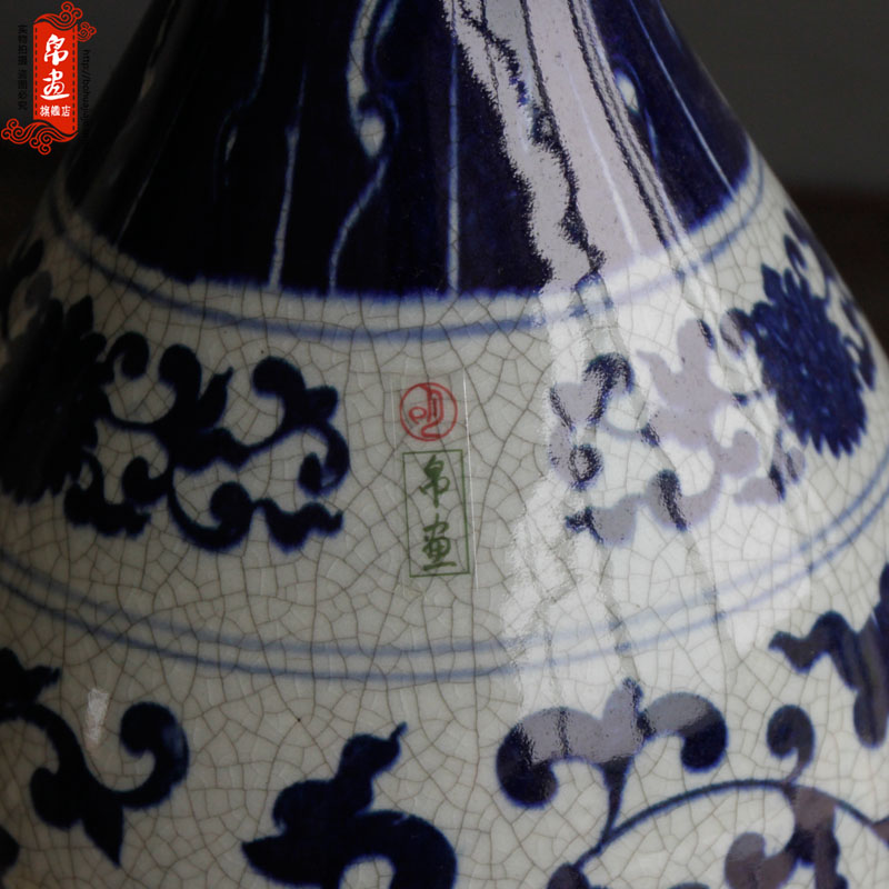 Blue and white porcelain of jingdezhen ceramics flower piece of up crack open living room home decoration flower decoration furnishing articles