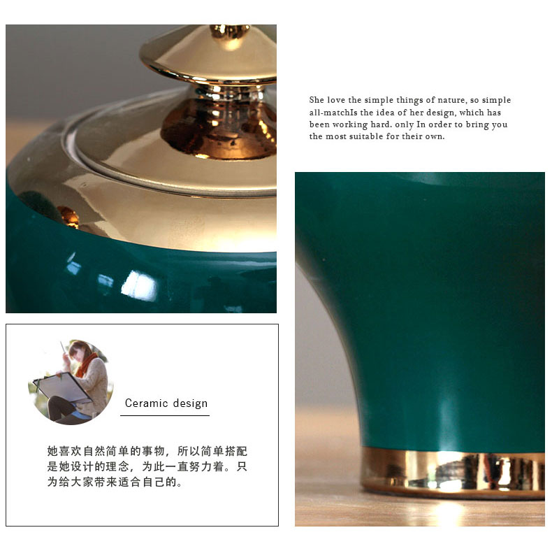 I and contracted gold - plated vase jingdezhen porcelain pot furnishing articles retro fresh green color glaze decorations by hand