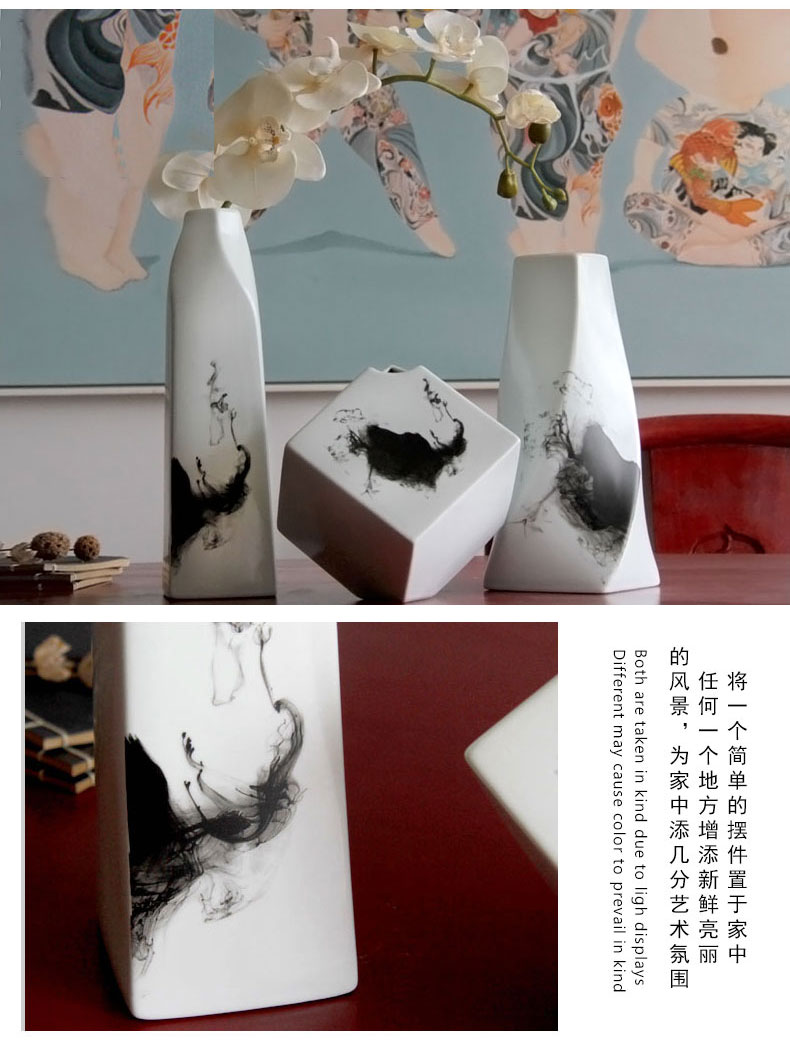 Ceramics creative irregular freehand brushwork in traditional Chinese ink painting ceramic flower show home decoration porcelain furnishing articles