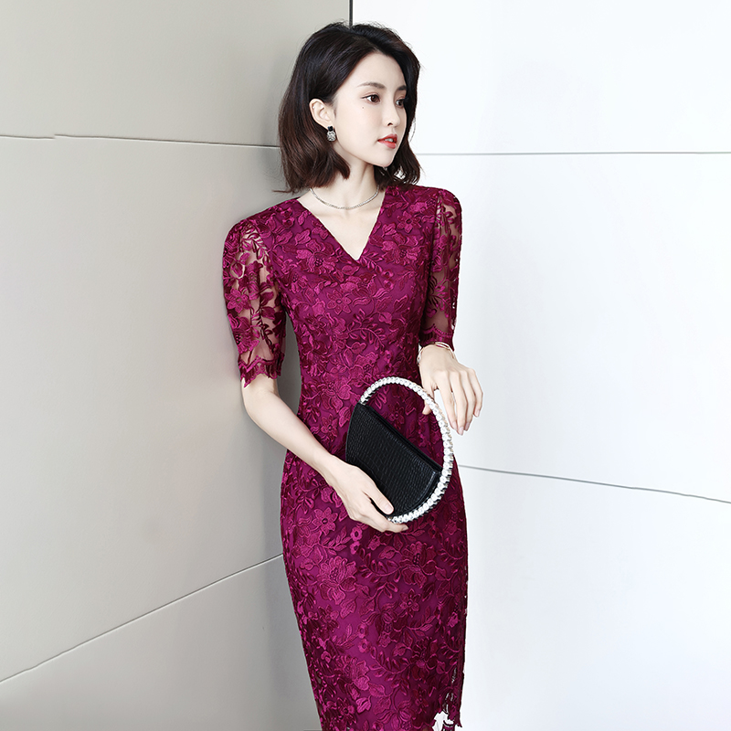 Red evening dress female banquet temperament high-end happy mother-in-law mother-in-law dress wedding dress noble young wedding summer