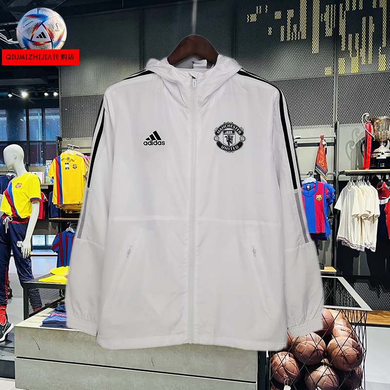21-22 Manchester United trench coat with cap sports training suit thin jacket windshield football suit male