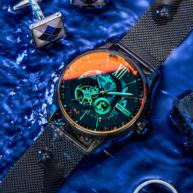 Hollowed-out Tritium Gas Watches Men's Fully Automatic Mechanical Watch Black Green Water Ghost Waterproof Male Watch  Brands Student Trends