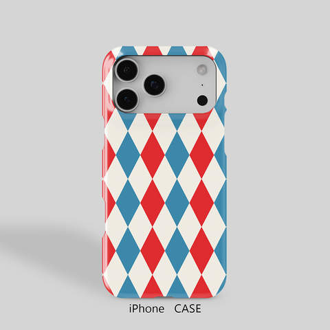 Harlequin Diamonds Red Blue Minimalist Plaid Heat dissipation iPhone Case