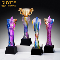 Color Twist Column Crystal Trophy Custom Medal Set Making Competition Annual Meeting Excellent Employees Creative Teachers Festival Gift Heart