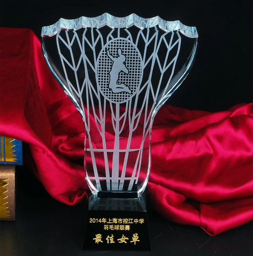 Конкурс бадминтона Crystal Trophy Customed Гравировал, создавая годовые подарки Creative Badminton Awards Creative Badminton Awards