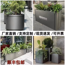 Stainless steel flower box outdoor rectangular flower pot municipal planting box movable flower bed iron flower trough fence customization