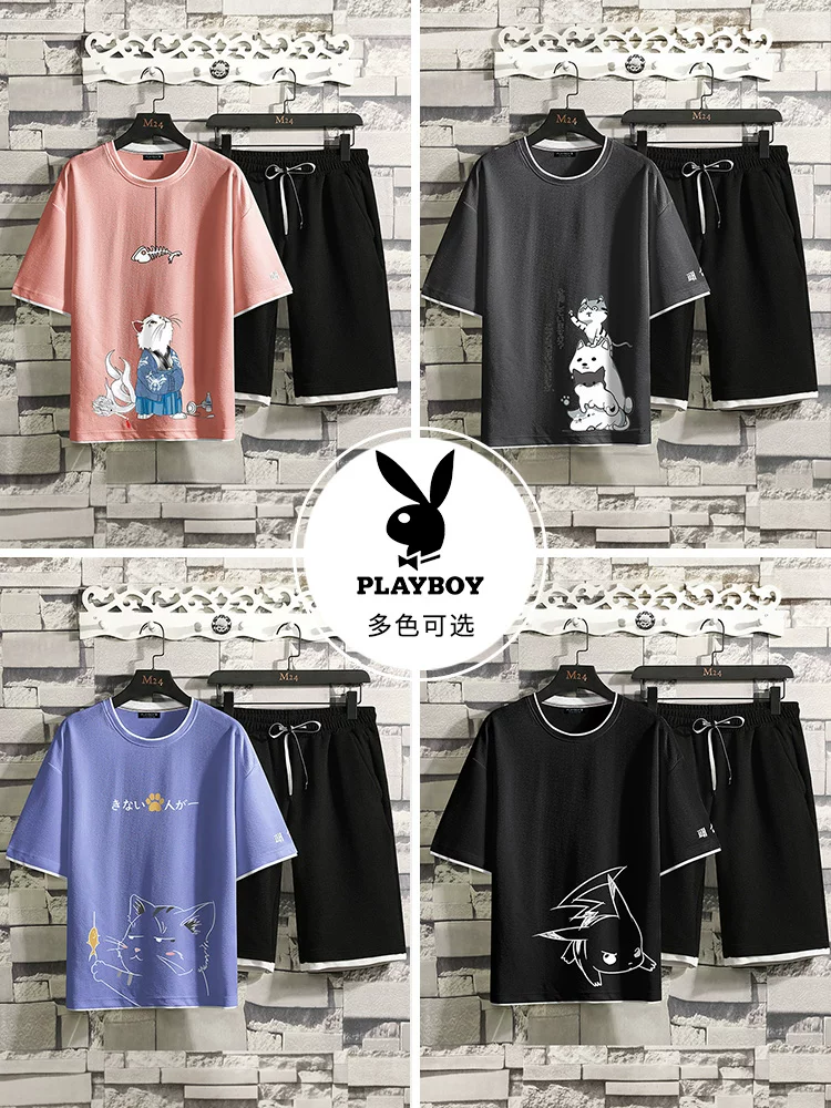Футболка с коротким рукавом Playboy, комплект, хлопковая летняя одежда, коллекция 2023 года, для подростков