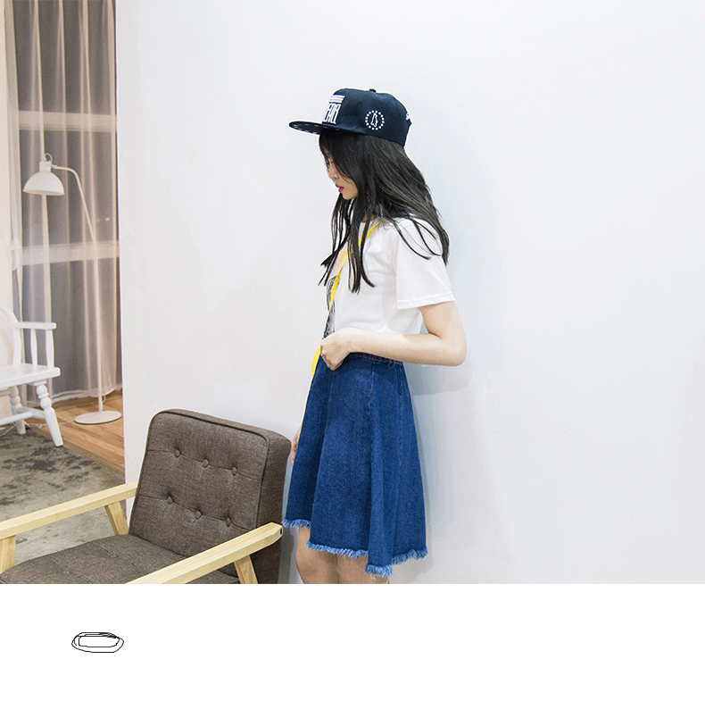 2018 mới cao eo denim váy ô váy nữ váy mùa hè Hàn Quốc phiên bản của đàn hồi eo một từ váy màu xanh đậm váy chân váy dài cho người lùn