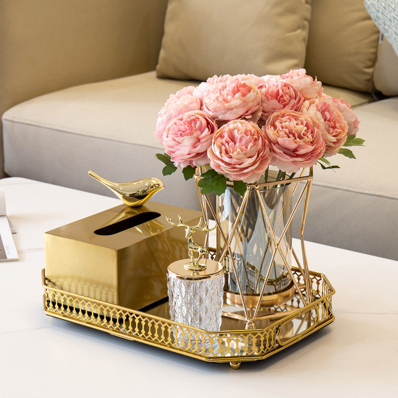 Nordic light luxury metal tray paper towel box candy jar storage toothpick box home decoration soft matching set decorations