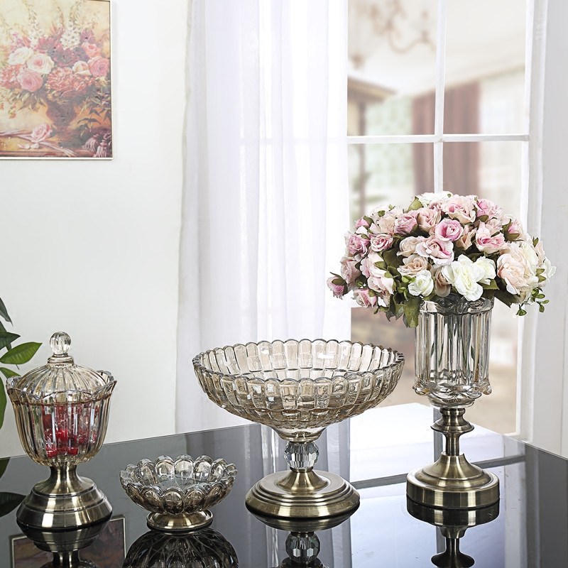 High-grade crystal glass living room dining table Tea table Decorative fruit plate fruit jar vase ornaments European American home set