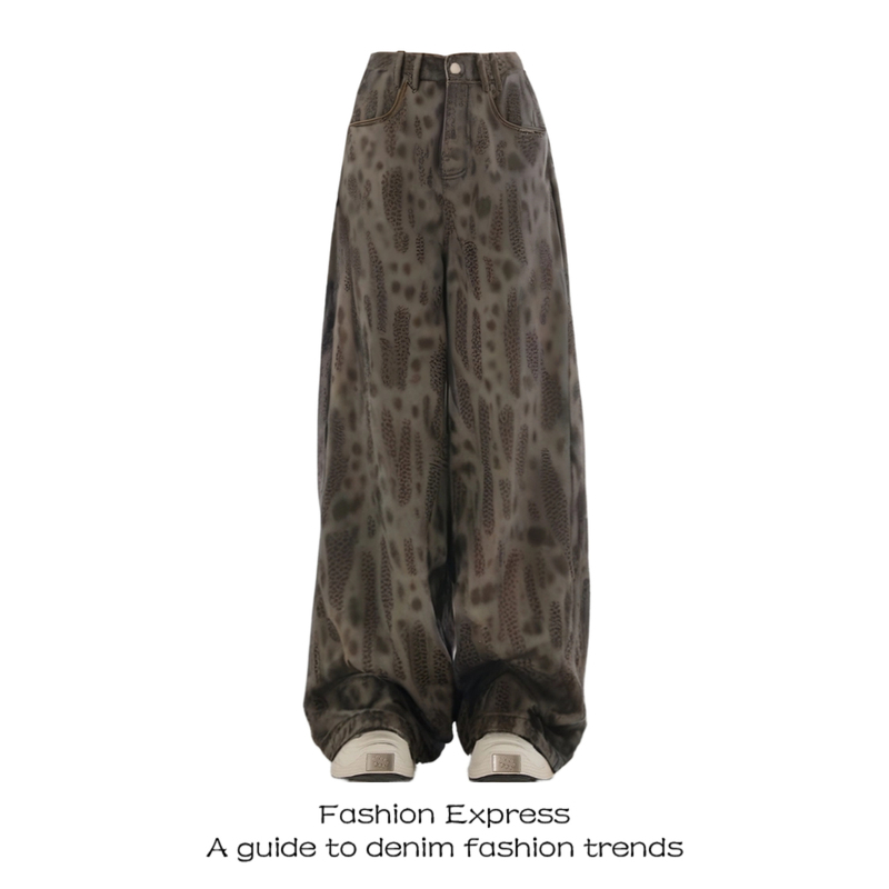 American-Style Leopard Print Jeans for Women, Spring and Autumn Printed Straight-Leg Pants, High-Waisted, Trendy This Year, Slimming Wide-Leg Pants American-Style Leopard Print Jeans for Women, Spring and Autumn Printed Straight-Leg Pants, High-Waisted, Trendy This Year, Slimming Wide-Leg Pants
