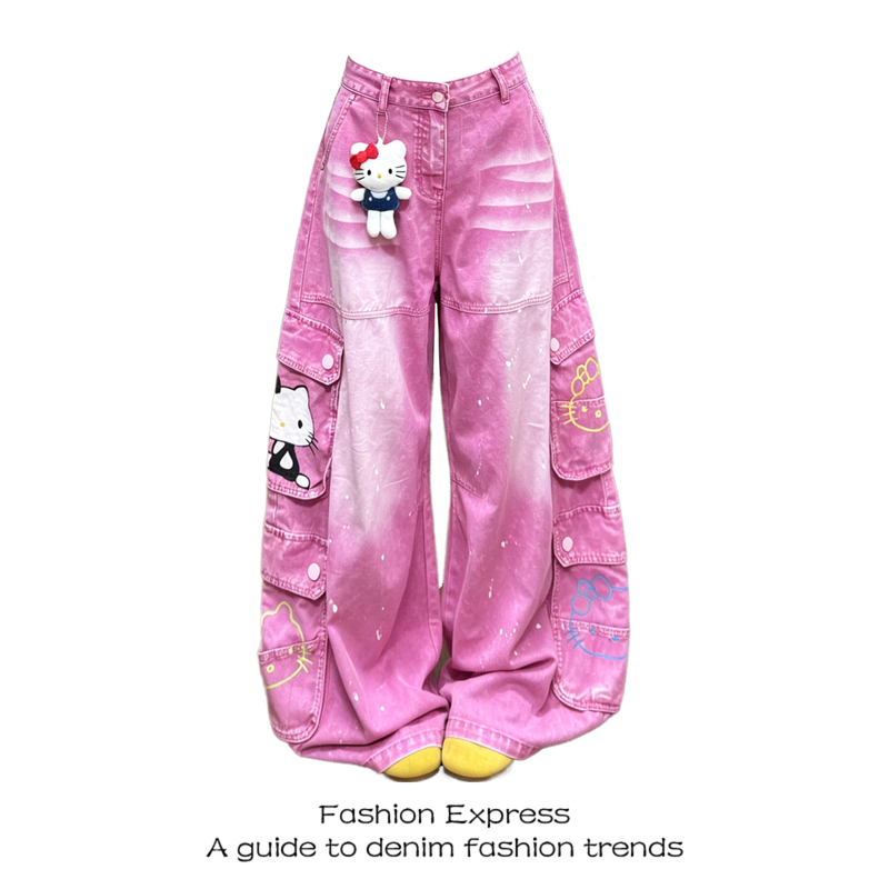 Pink Kitty Cat Workwear Jeans for Women 2026 Summer New Sweet Style Printed Loose Slimming Floor-Length Pants Pink Kitty Cat Workwear Jeans for Women 2026 Summer New Sweet Style Printed Loose Slimming Floor-Length Pants