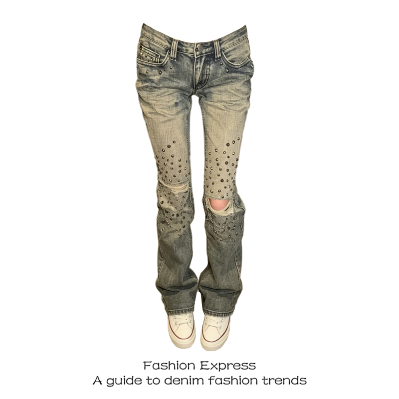 Ripped Rivet Low-Waist Jeans for Women, New Summer Style, American Retro Subculture Design, Niche Micro-Flare Long Pants